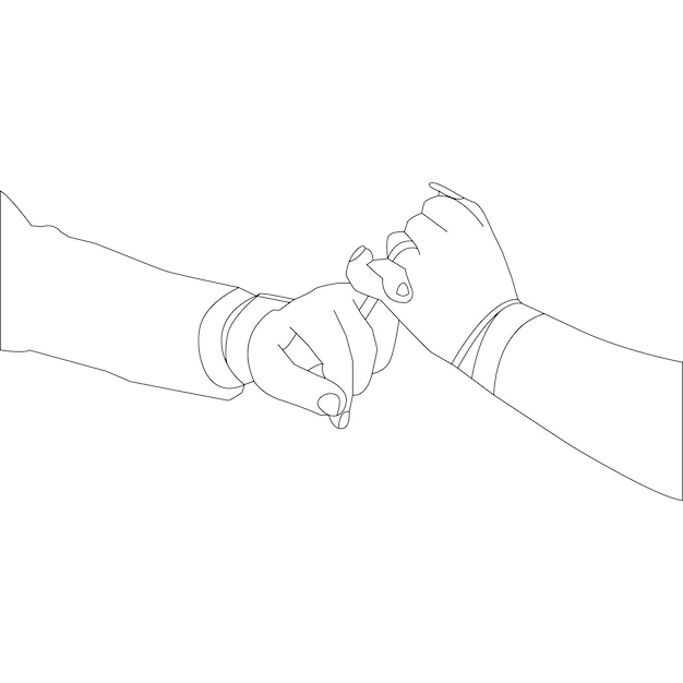 One line drawing hand holding and outline vector on white background