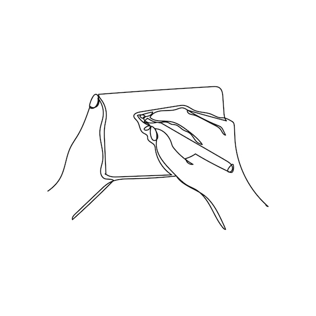 one line drawing hand holding a phone or smartphone Mobile phone technology gadget communication