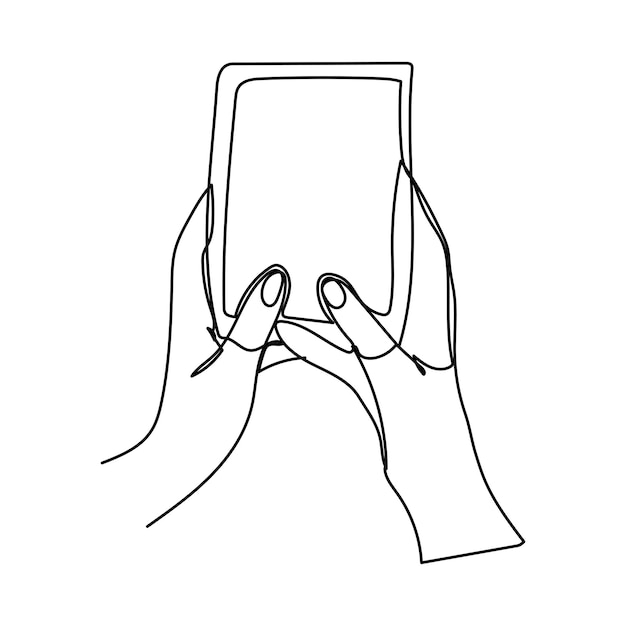 one line drawing hand holding smartphone Mobile phone technology communication device telephone