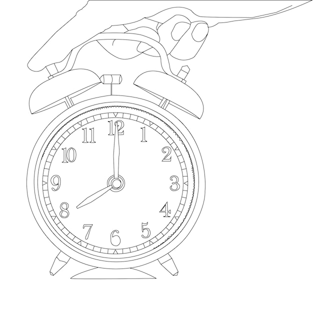 Vector one line drawing hand holding table clock and outline vector on white background