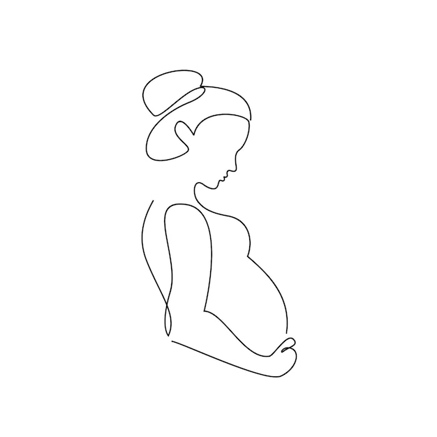 One line drawing of happy pregnant woman