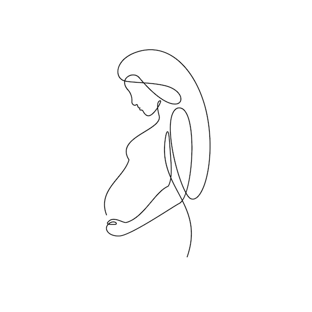 One line drawing of happy pregnant woman