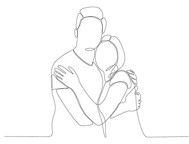 one line drawing hugging couple premium vector