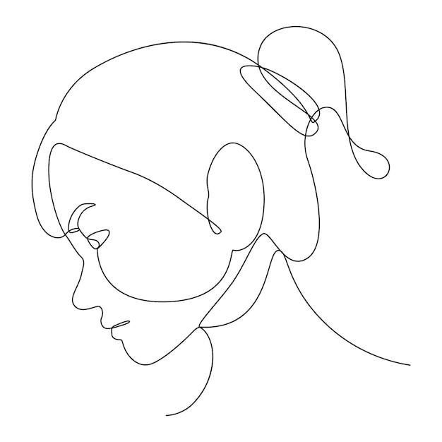 One line drawing look down face.People art of drawing line.