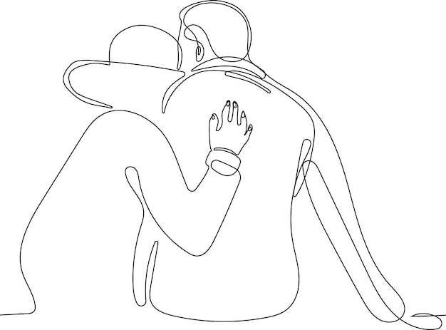 One line drawing of man hugging him self vector minimalism. Single hand drawn continuous of man