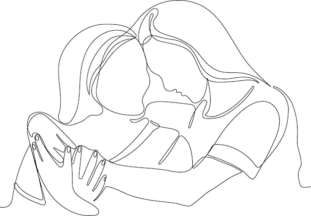 One line drawing of man hugging him self vector minimalism. Single hand drawn continuous of man