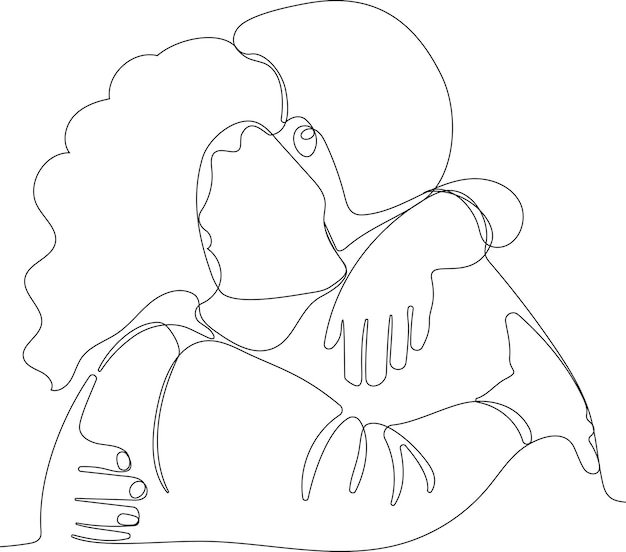 One line drawing of man hugging him self vector minimalism. Single hand drawn continuous of man