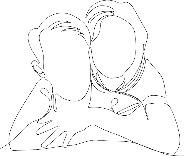 one line drawing of man hugging him self vector minimalism. Single hand drawn continuous of man