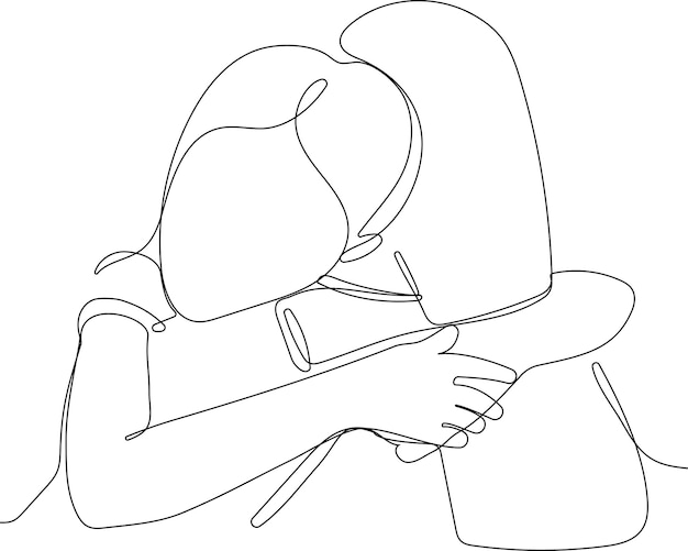 one line drawing of man hugging him self vector minimalism. Single hand drawn continuous of man