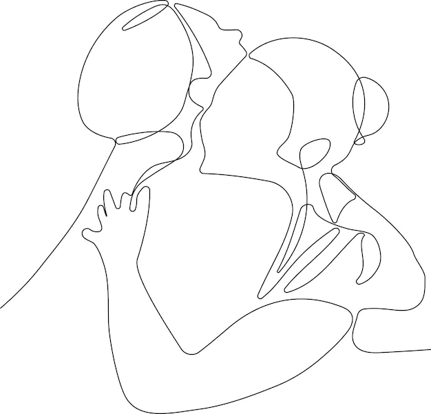 one line drawing of man hugging him self vector minimalism. Single hand drawn continuous of man