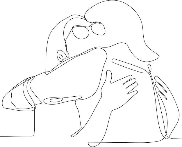 one line drawing of man hugging him self vector minimalism. Single hand drawn continuous of man