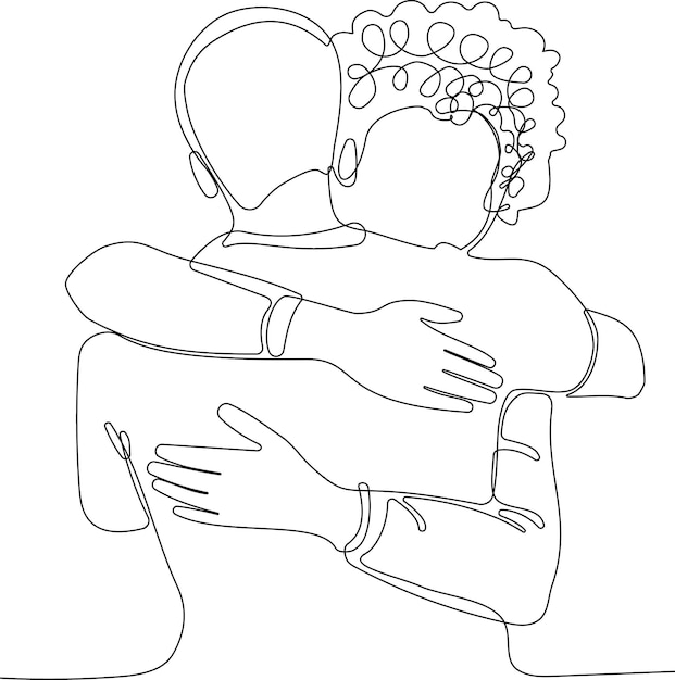 one line drawing of man hugging him self vector minimalism. Single hand drawn continuous of man