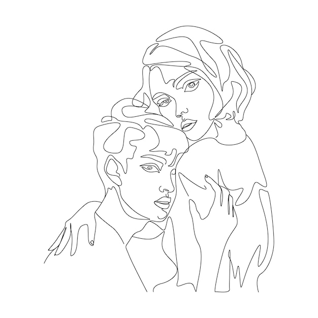 one line drawing minimalist couple face illustration in line art style