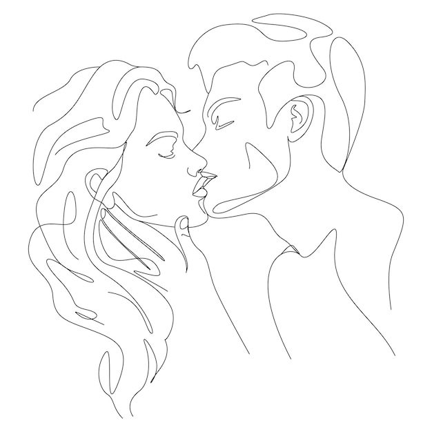 one line drawing minimalist couple kissing face illustration in line art style