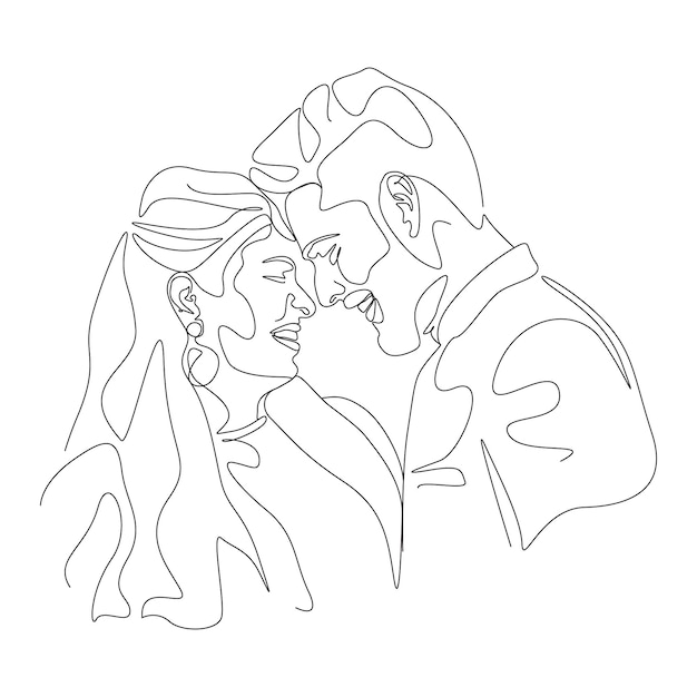 one line drawing minimalist couple kissing face illustration in line art style