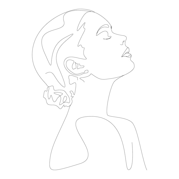 one line drawing minimalist woman face illustration in line art style