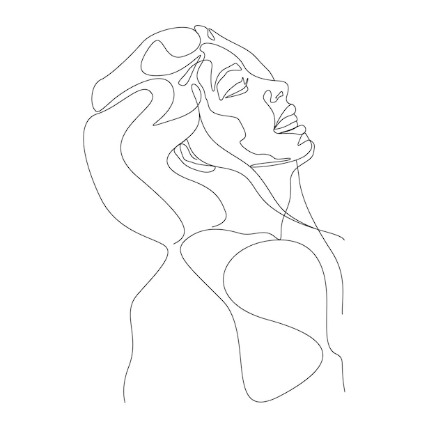 one line drawing minimalist woman face illustration in line art style