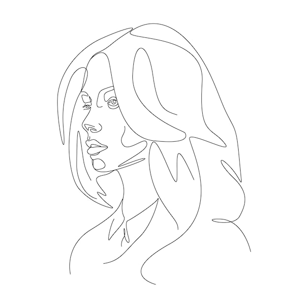 one line drawing minimalist woman face illustration in line art style