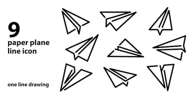 One line drawing of paper plane icon set