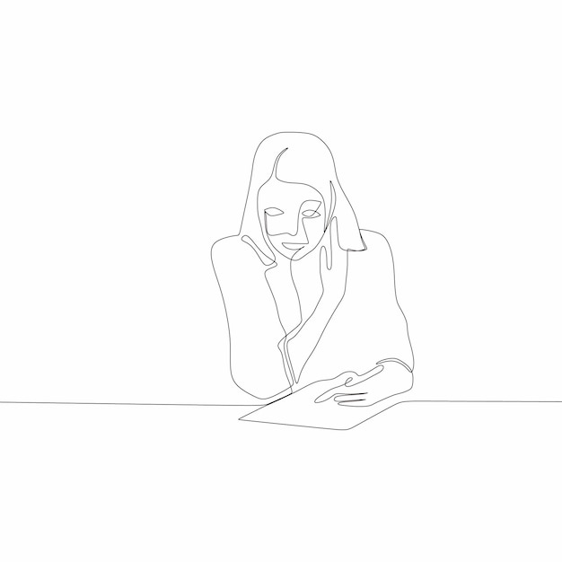 one line drawing of a person reading a book