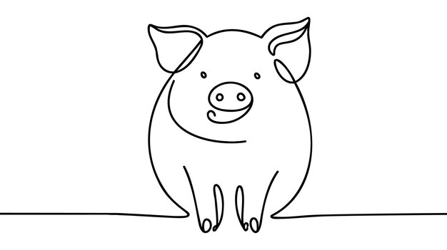 Vector one line drawing of pig black and white vector minimalistic hand drawn illustration