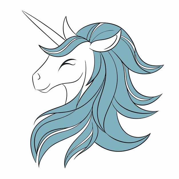 Vector one line drawing of a portrait of a unicorn 13