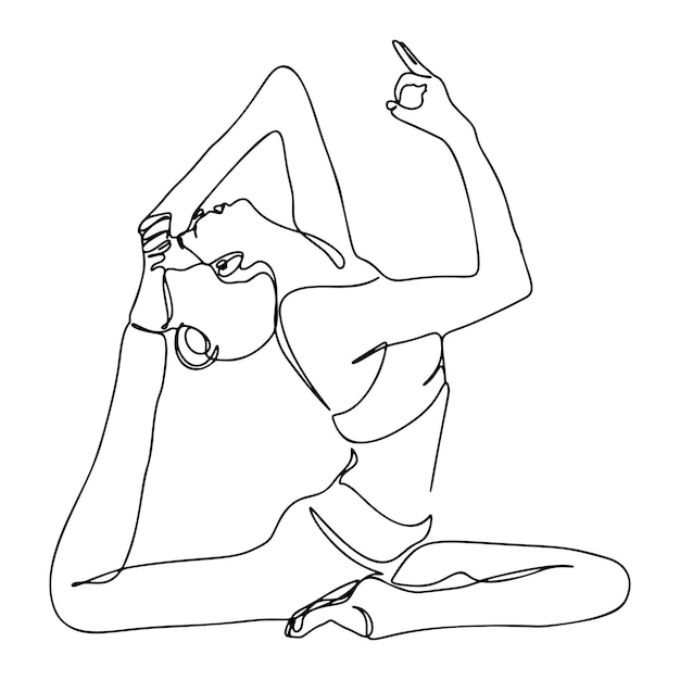 One Line Drawing Single Continuous Line Sketch Woman Female Doing Yoga