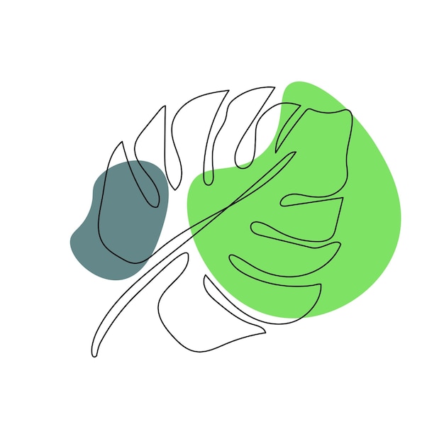 One line drawing vector monstera leaf with pastel color