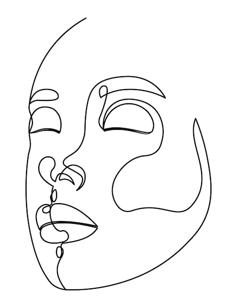 One line face abstract face drawing