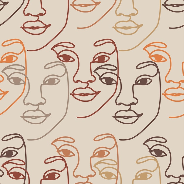 One line face boho pattern background