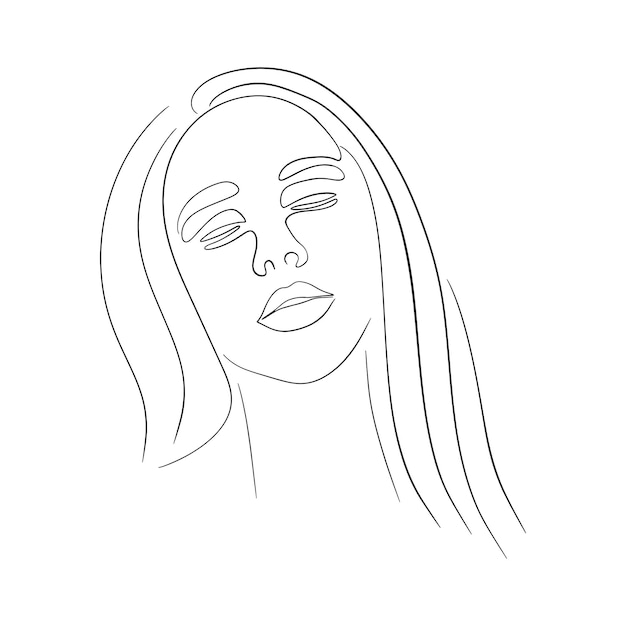 One line face Linear sketch woman face Female portrait vector hand drawn illustration outline