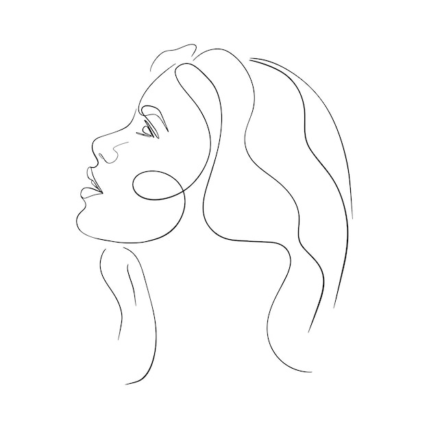 One line face Linear sketch woman face Female portrait vector hand drawn illustration outline