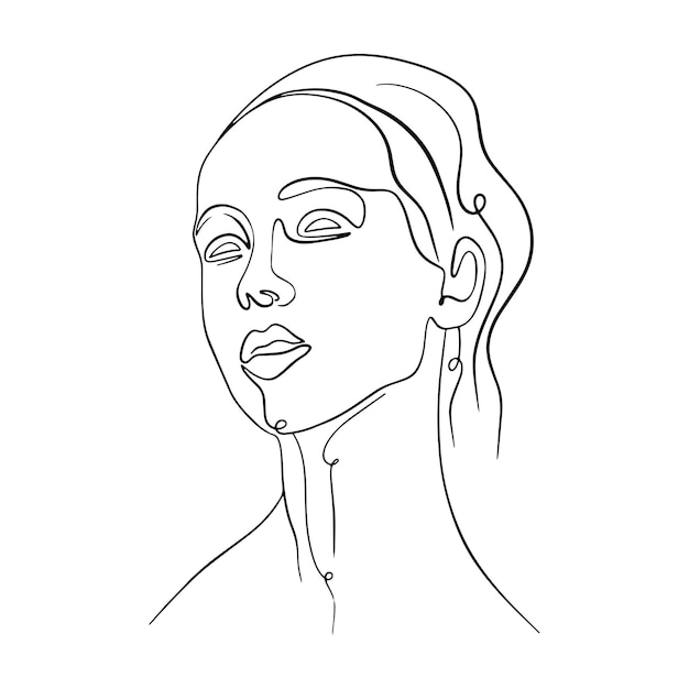 One line face Linear sketch woman face Female portrait vector hand drawn illustration outline