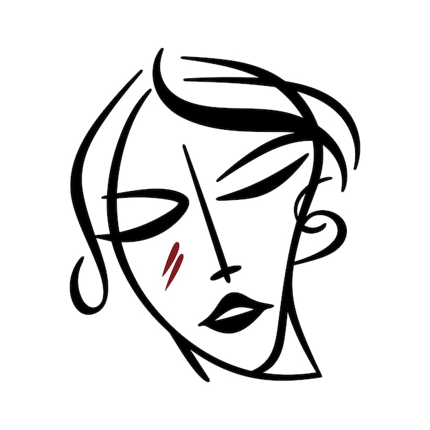 One line female face mysterious elegant portrait sketch style inspired by Picasso art Vector