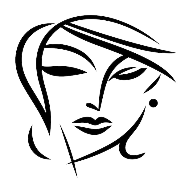 One line female face mysterious elegant portrait sketch style inspired by Picasso art Vector