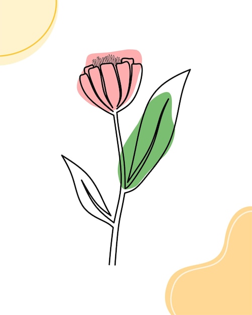 One line flower vector in vintage style