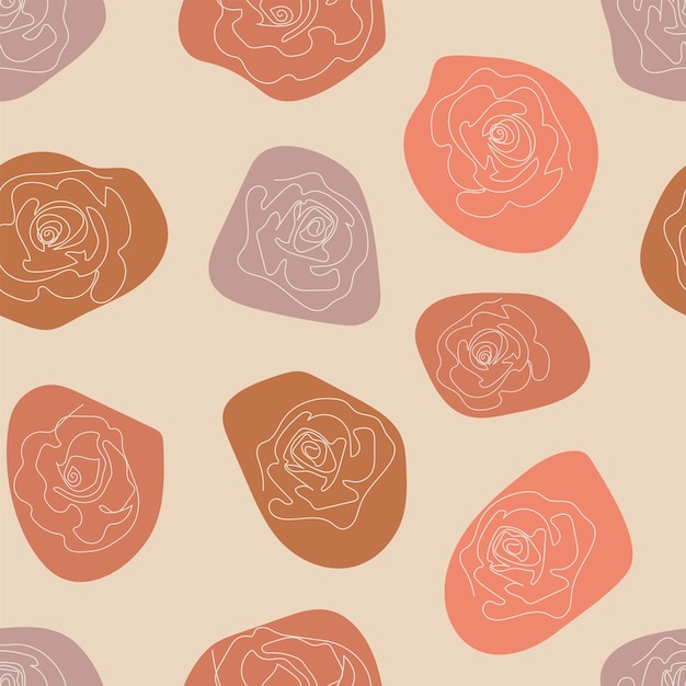 One line roses with color spots seamless pattern