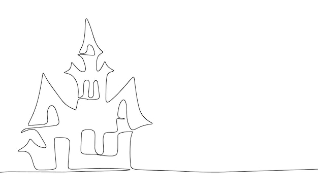 One line scary house Line art Halloween house One line continuous Halloween banner Outline vector