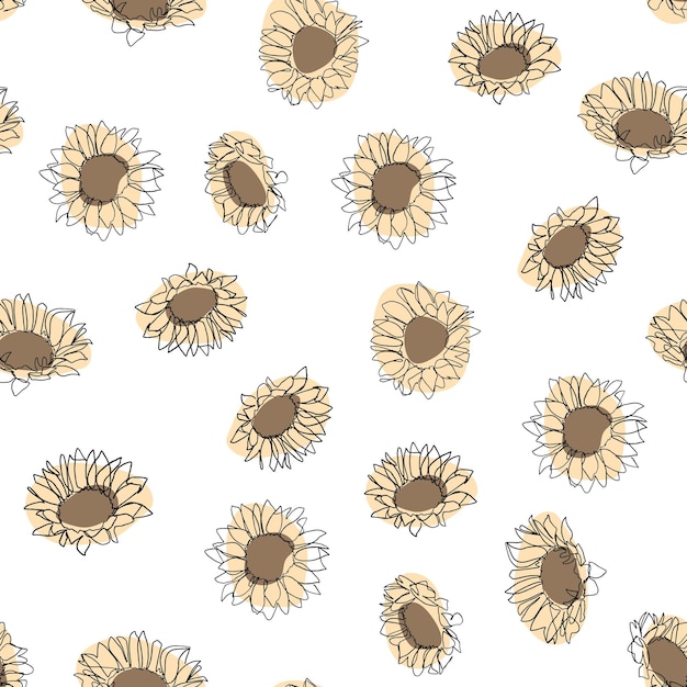 One line sunflowers pattern Organic style