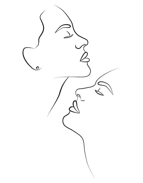 One line Two faces in one line Couple print kiss print