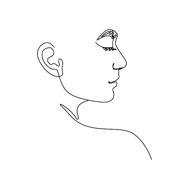 One line woman's face. A continuous line of female portrait in profile in a modern minimalist style. Vector illustration for wall art, t-shirt prints, logos, avatars, etc.