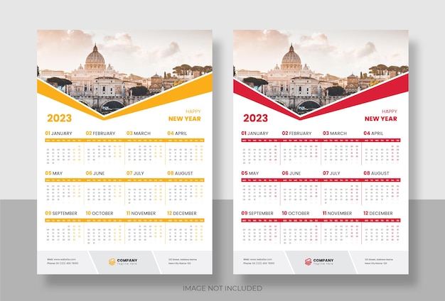 One Page Wall Calendar 2023, editable illustrator vector file, Calendar Template