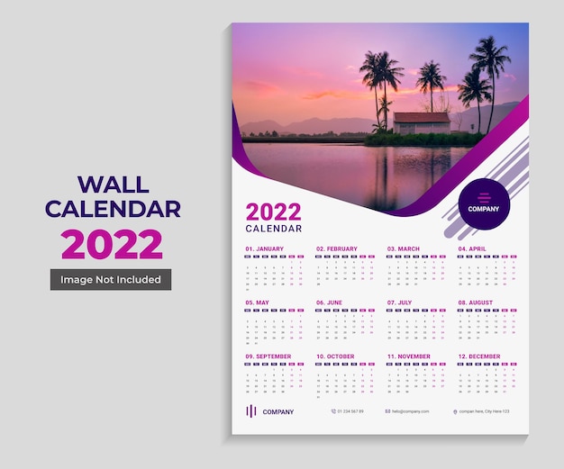 One page wall calendar design 2022