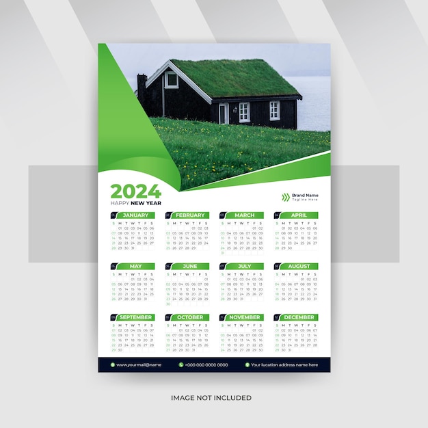 One page wall calendar for new year calendar design 2024