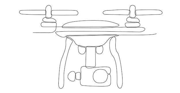 One single line drawing of drone flying, vector graphic illustration of unmanned drone