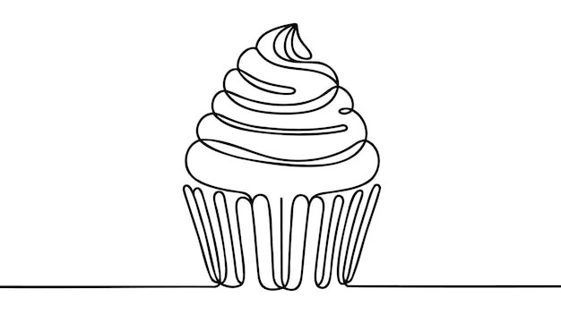 One single line drawing of fresh sweet muffin cake online shop logo vector illustration