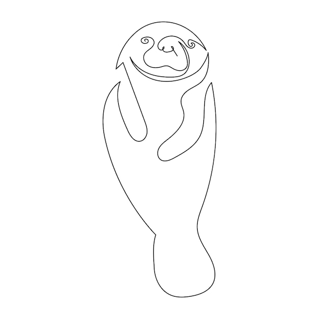 One single line drawing of manatee for logo