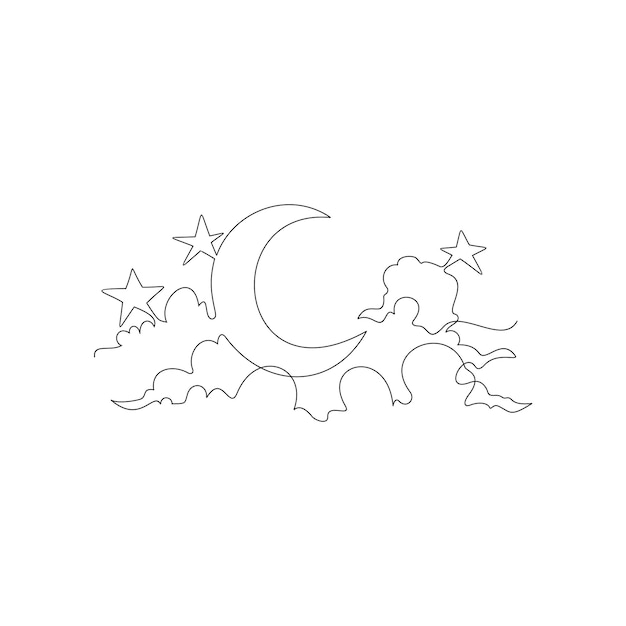 One Single Line Drawing of Moon and Star for Ramadan Kareem