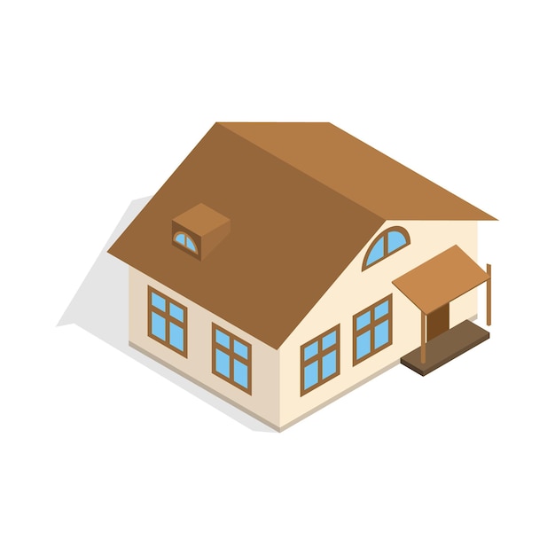 One storey house with porch icon in isometric 3d style isolated on white background Construction symbol