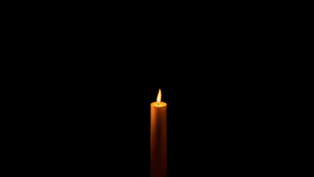 One wax candle in center on black background with copy space Lonely symbol of grief and memory for the dead Horizontal vector